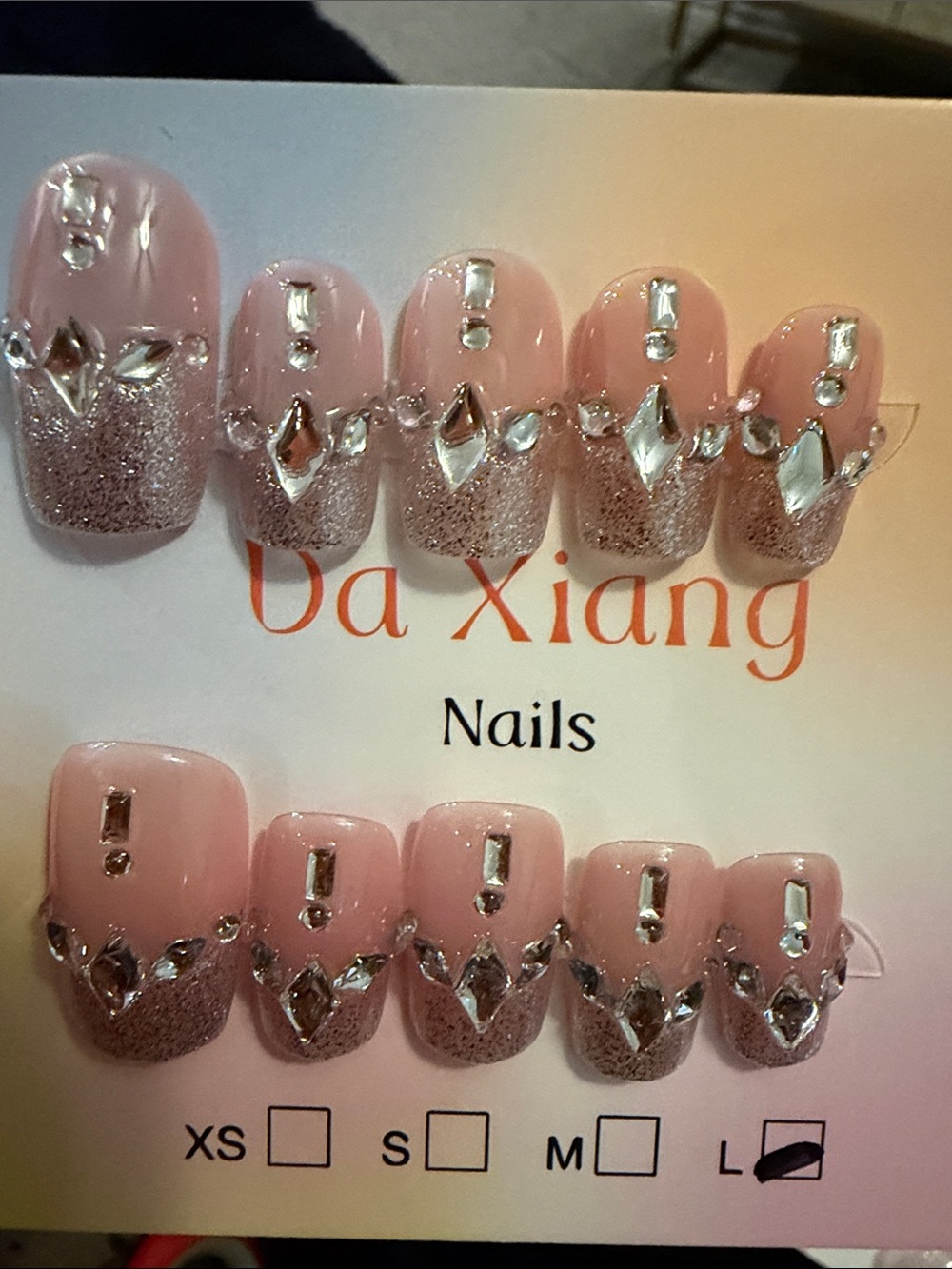Glitter Rhinestone French tip handmade acrylic Press-On Nail Set